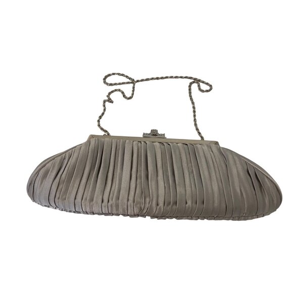 Vintage Sondra Roberts Pleated Satin Clutch Purse With Rhinestone Clasp Evening - Picture 9 of 15